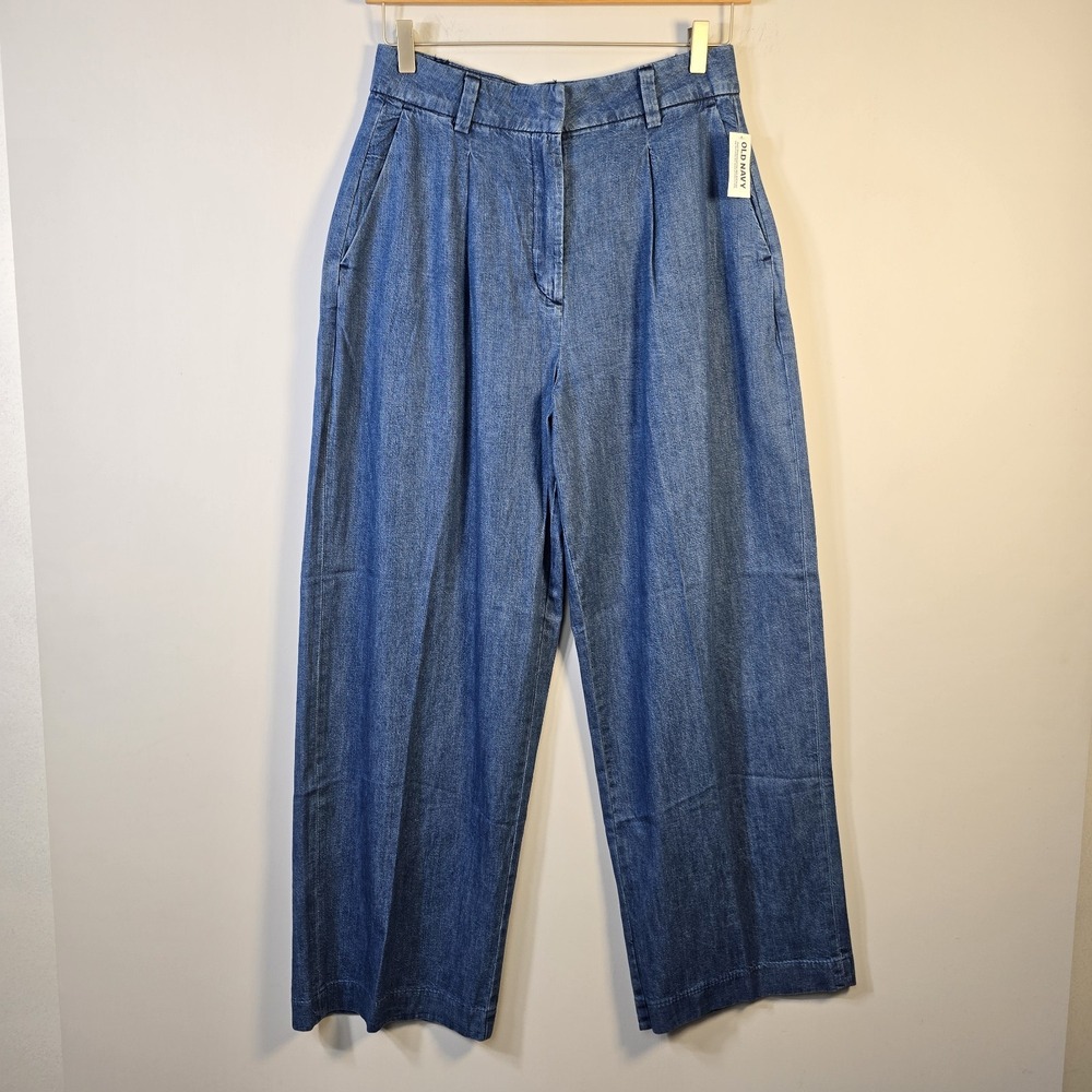 Old Navy Womens High Waist Taylor Trouser Pants Size 8 Wide Leg Denim Wash NWT